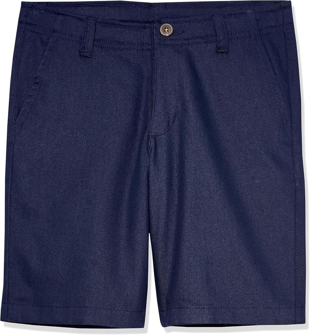 Izod Boys' School Uniform Adaptive Chino Shorts, Adjustable Waistband, Velcro Closure, and Faux Buttons (7, Navy)