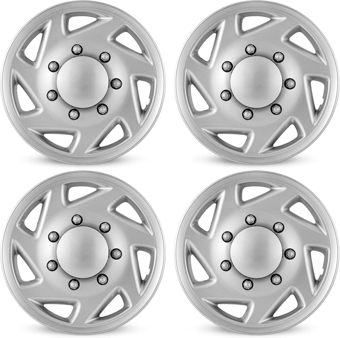 16 Inch Hubcaps for 1992-2014 Ford E150 E250 E350 Van 8 Lug Steel Wheel, ABS Silver Wheel Covers Hubcap Replacement for 92-14 Ford E Series Van Set of 4