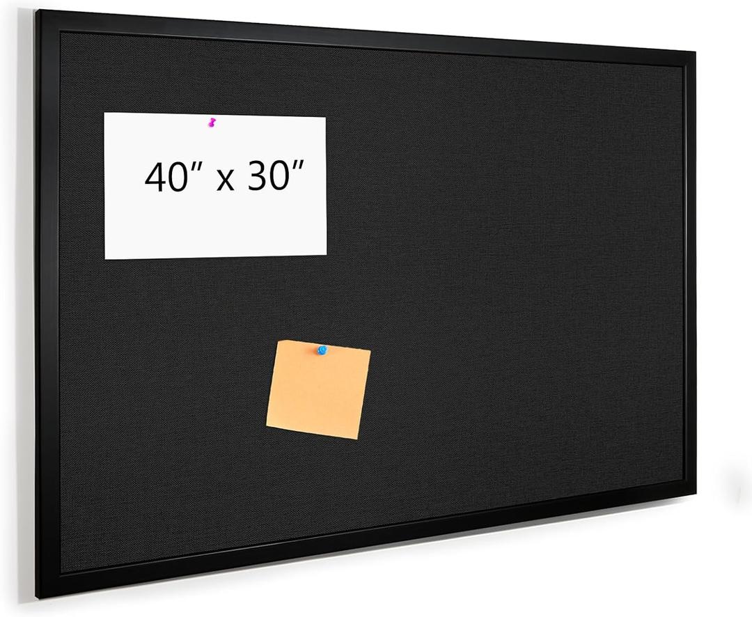 Bulletin Board 40 x 30 Inch Wood Framed Black Corkboard for Office