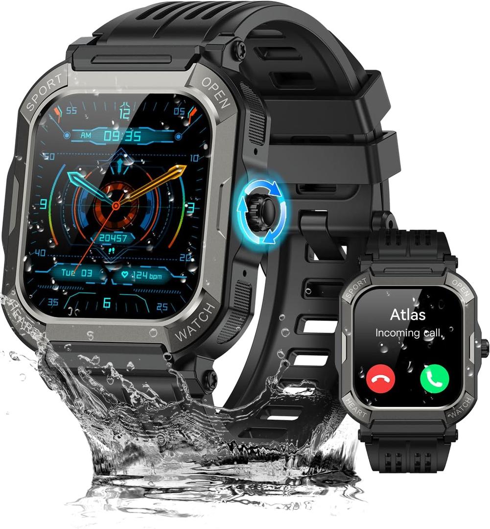 Smart Watch for Men Fitness Tracker: Military Digital Mens Watches Bluetooth Make Answer Call Running Waterproof Smartwatch Android Phones iPhone Samsung Compatible Sleep Monitor Step Pedometer (1.91, Black)