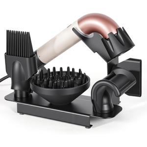 Affogato Hair Dryer Holder Stand Compatible with Dyson Supersonic r, Magnetic 4 Holes Countertop Hair Dryer Organizer, Steel Storage Rack for Attachments Diffuser/Nozzles