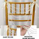 Wonderjune 64 Pcs Wedding Pearl Bow Chair Decor Satin Ribbon Bows with Pearl Beaded String Garland Aisle Chair Sashes Decorations for Ceremony Coquette Party Banquet Decor (Ivory)