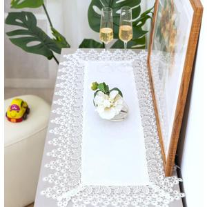 White lace Premium Rectangle Farmhouse Table Runner Waterproof OilProof SpillProof AntiShrink Soft Wrinkle Resistant Decorative Fabric Table Cover Kitchen Dinning Party Wedding Banquet (16" x 35" (Rectangle))