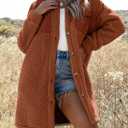 EVALESS Fuzzy Fleece Jackets for Women Fashion Long Sleeve Lapel Button Down Long Teddy Coat Faux Fur Warm Winter Outwear (Brown, M)