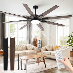 72 inch Large Ceiling Fans with Lights and Remote Indoor/Outdoor Ceiling fan for Living Room Patio Gazebo Kitchen Farmhouse Ceiling Fan Industrial 6 Speed Reversible Quiet DC Motor Dual Side 8 Blades (Black&Walnut Wood)