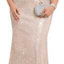 Cololura Women Sexy Elegant Sequin High Split Ruffled Hem Mermaid Party Cocktail Bodycon Formal Evening Gowns Maxi Dress (XX-Large, Apricot)