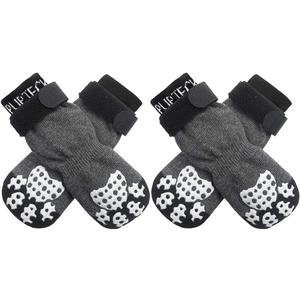 PUPTECK Anti-Slip Dog Socks with Double Sides Grips for Small Medium Large Dogs Hardwood Floors Prevents Licking, Dog Shoes for Hot Pavement Traction Control Paw Protector for Senior Dogs, Grey XXS