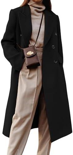 IDEALSANXUN Womens Long Wool Coats Fall Winter Double Breasted Trench Coat Peacoat size S