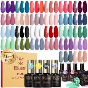 ROSALIND 30PCS Gel Nail Polish Set, 26 Classic Colors Gel Polish kit with Base Coat Glossy Matte and Glitter Top Coat Gel Nails Set All Seasons Collection Gift for Women