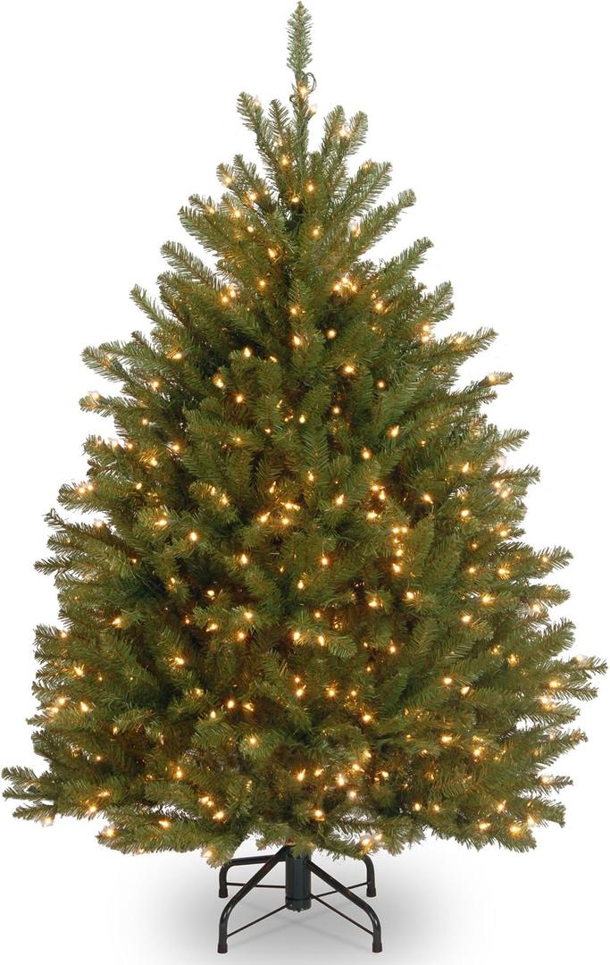 National Tree Company 4.5 ft Pre-Lit Dunhill Fir Artificial Christmas Tree, 450 Clear Lights, 763 Tips, Includes Stand, Green