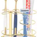 HarJue Toothbrush Holder Stand for Bathroom, Metal Toothbrush Organizer with Marble Base, Toothbrush Storage Collection for Family, Suitable for Home Hotel Countertop Vanity (Medium, Gold)