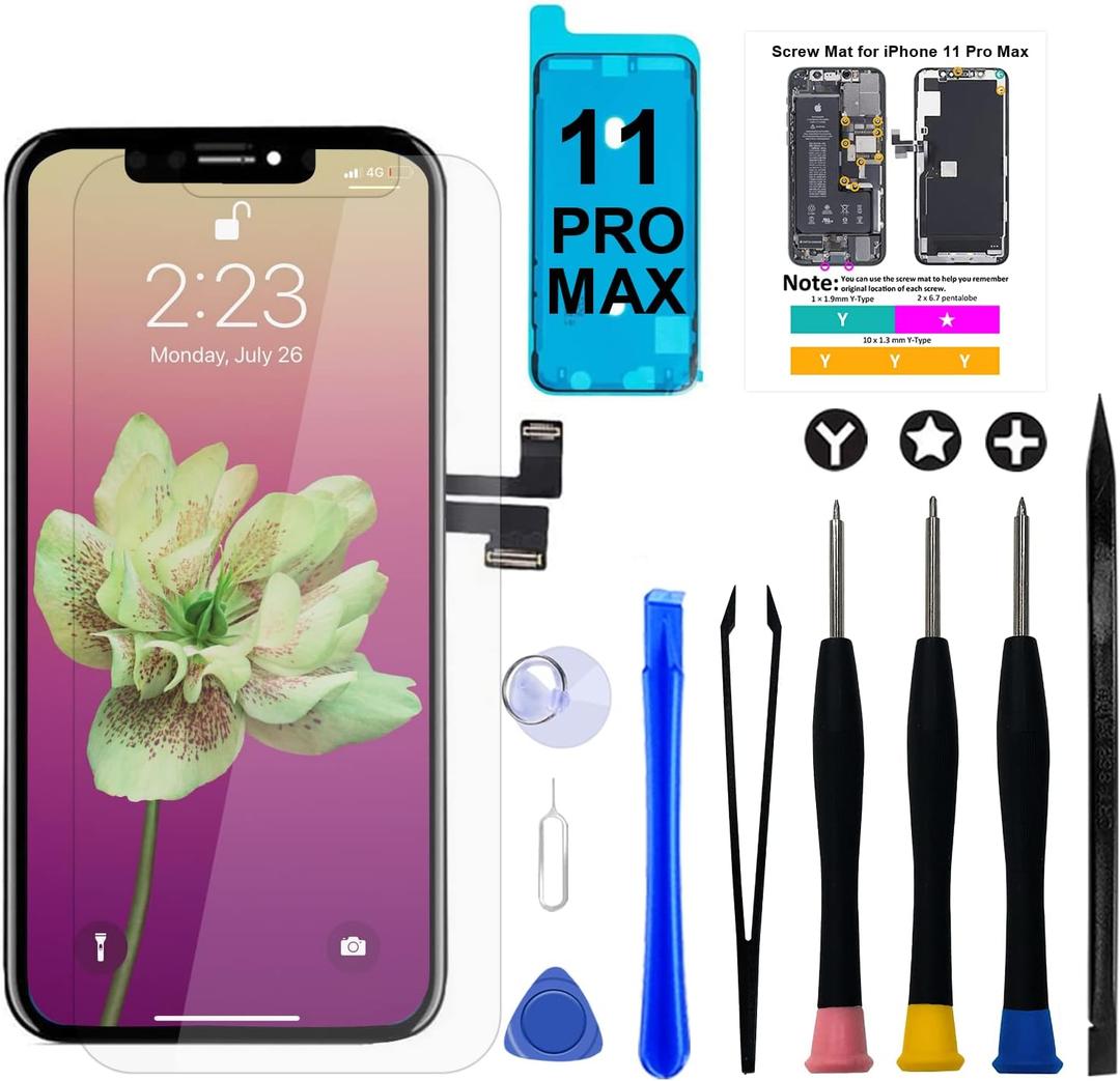 Brinonac for iPhone 11 Pro Max Screen Replacement Kit, 6.5" Full HD Retina LCD Display COF Touch Screen Digitizer Assembly Set with Repair Tools, Waterproof Adhesive, Tempered Glass
