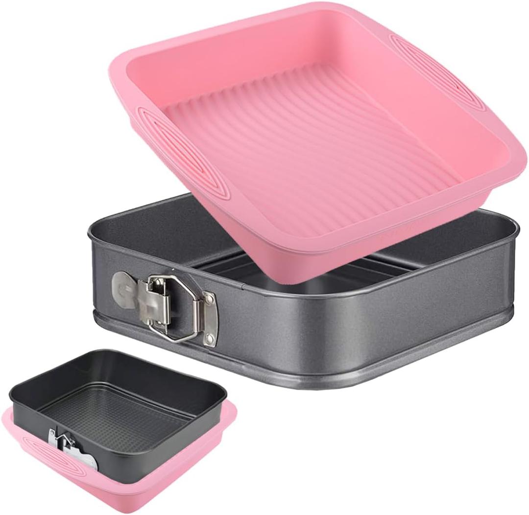 Springform Pan Set - Nonstick Cheesecake Pan with Removable Bottom, Leakproof Protector, 10 Parchment Paper Liners (9INCH SQUARE)