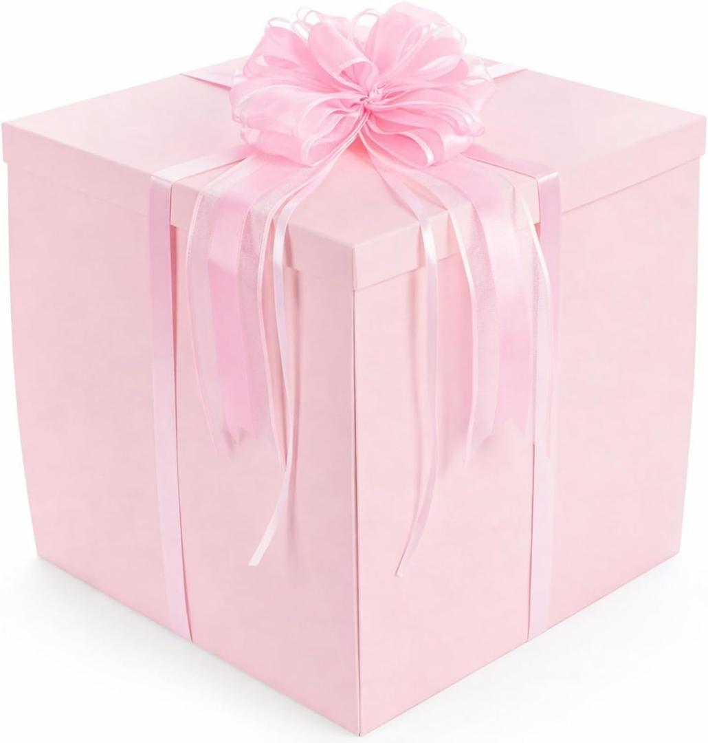 Kolldenn Extra Large Gift Box with Lid 20x20x20 Inches, Pink Giant Gift Box for Gender Reveal Big Presents with Bows and Ribbons for Birthday Special Celebrations Anniversaries Wedding Party, 1 Count