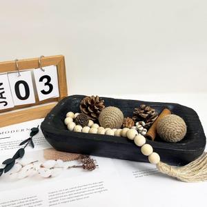 Wooden Dough Bowls DecorativeRustic Bread Long Bowls Decor Wood Tray, Hand Carved For Table Centerpiece Decor, Home Decor (10 * 6 * 2 inch Black)