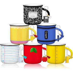 Hushee 12 Pcs End of Year Teacher Gifts 6 Teacher Coffee Mug Gift Coffee Mug with 6 Thank You for Helping Me Grow and Learn Keychain Gifts for Teachers Women Men from Student(Stationery)