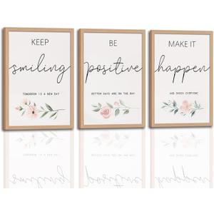 3Pcs Framed Inspirational Office Wall Art Decor Motivational Quotes Floral Canvas Prints Artwork for Office Walls Positive Affirmations Wall Decor for Home Study Room 16x24in, 12"L x 16"W