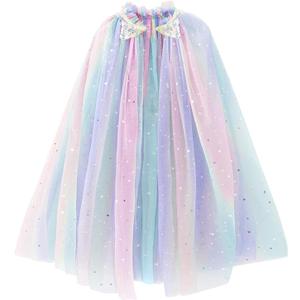 PHOGARY Princess Cape Colorful Princess Cloak, Sparkling Sequins Tulle Cape Carnival Birthday Party Cosplay Costume Fancy Dress Princess Dress Up for Girls（70 cm）