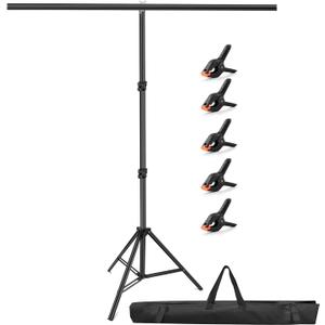 Hemmotop 7x5 ft T-Shape Photo Backdrop Stand, Portable Green Screen Stand Only with 5 Clip Clamps and Carry Bag, Adjustable Background Support Kit for Birthday, Baby Shower, Parties, Photoshoots