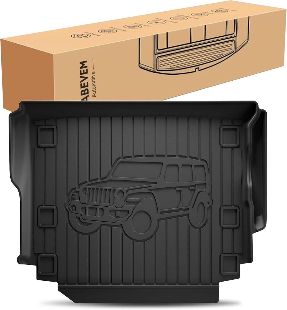 Cargo Liners Custom Fit for Jeep Wrangler JL 4x4 Door Sahara Rubicon 2018-2023 2024 2025 Trunk Mats Rubber All Weather Heavy Duty Waterproof Odorless - (Not for 4XE/JK/Not 2-Door)