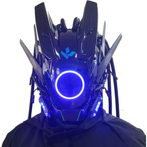 KYEDAY Punk Mask Cosplay for Men, Round Light with Braids Mask Cosplay Halloween Fit Party Music Festival Accessories (Blue)