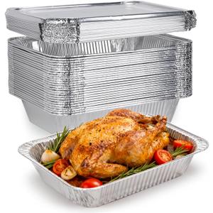 (26 Pack) Disposable 9x13 Aluminum Foil Pans with Lids, Half Size Aluminum Foil Heavy Duty Deep Steam Pans for Roasting Turkey, Cooking, Prepping- Thanksgiving, Christmas, Parties