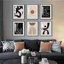 Framed Modern Abstract Wall Art for Living Room, 4 Piece Minimalist White and Gold Geometric Bright Style Wall Art Prints, Contemporary Luxury Square Wall Decor for Bedroom Office Dining Room, 12x12