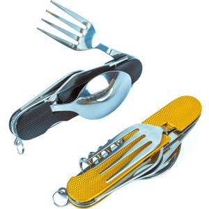 Cluck 6-in-1 Multi-Function Camping Utensil Flatware Set Detachable Spoon Fork Knife Combo Mess Kit with Carrying Pouch (Gold + Black)