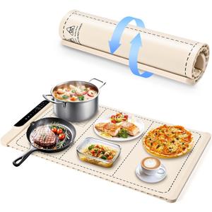 Silicone Heated Food Warmer Tray,25.6" x 15", Touchscreen Control,Adjustable Temperature & Timer, Waterproof, 5 Fixed Modes, 20s Quick Heating - Ideal for Fruit, Milk & More