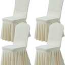 Dimatic Dining Room Chair Covers Set of 4, Stretch Parsons Slipcovers with Skirt Super Fit Spandex Chair Seat Protector Cover for Dining Room, Hotel, Ceremony (Ivory)
