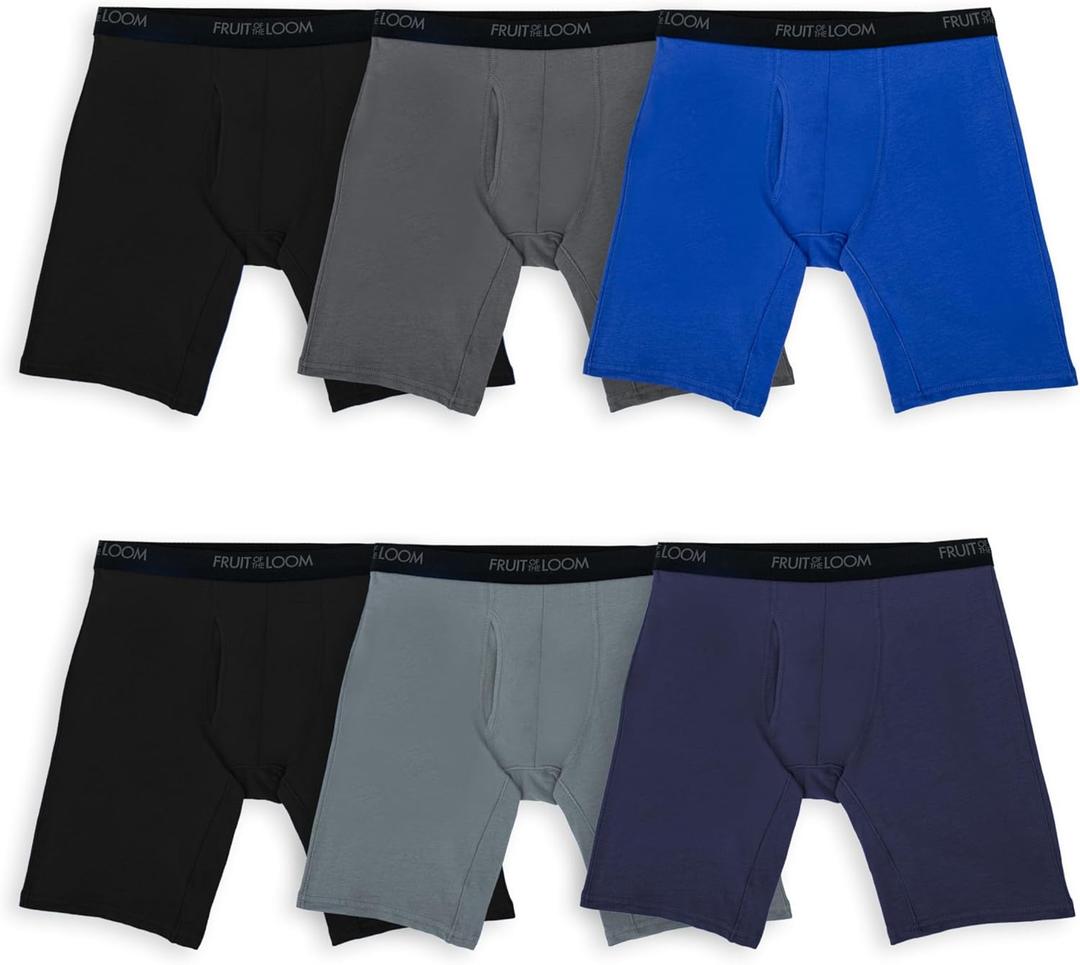 Fruit of the Loom Men's 4-way Stretch Boxer Briefs | Lightweight & Moisture Wicking Underwear | Long Leg, Regular Leg & Trunk (Large)