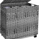 OIAHOMY Laundry Hamper with Lid, 140L Clothes Hamper with 3 Removable Liner Bags, Foldable Basket with Lid, Synthetic Wicker Laundry Basket for Bedroom, 27x 13 x 26 Inches, Grey