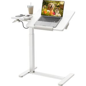 Overbed Bedside Table with Wheels, 27.9-41.3" Pneumatic Height Adjustable