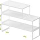 Jojocross Adjustable Stackable Metal Storage Shelf Organizer - Expandable Wire Rack with Perforations for Kitchen, Pantry, Bathroom, Cabinet & Office-Compact, Durable & Sturdy (3PACKS/Medium/White)