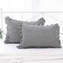 2 Pack Black and White Plaid Ruffle King Size Pillow Shams 20x36 inches, Washed Cotton Buffalo Gingham Checkered Farmhouse Pillow Covers for Bed/Sofa (20x36 inches, Black/White Plaid)