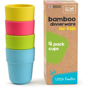 Bamboo Kids Cups, 4 Pack Set, Stackable Bamboo Drinking Cups, Bamboo Kids Dinnerware Set, Bamboo Toddler Cups, Dishwasher Safe and Stackable