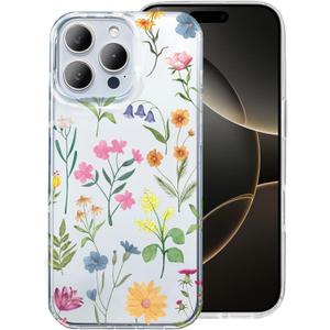 Compatible for iPhone 16 Pro Max 6.9 Case Nature Flower Shockproof Clear Phone Cover for Girls Women