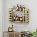 Wall Mounted Wine Rack, Wine Rack Wall Mounted with Wine Glass Rack, 2-Tier Multi-Functional Shelf for Home Restaurant Bar Storage Rack (Gold, 31.5" W x 9.8" D x 21.6" H)