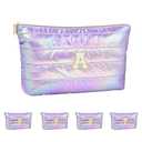 ARISTOTE Personalized Initial Quilted Makeup Bag, Large Cute Cosmetic Bag, Cotton Iridescent Travel Toiletry Organizer Bags, Gifts for Girl Girlfriend Teen Girls Gift Trendy Stuff (A, purple)