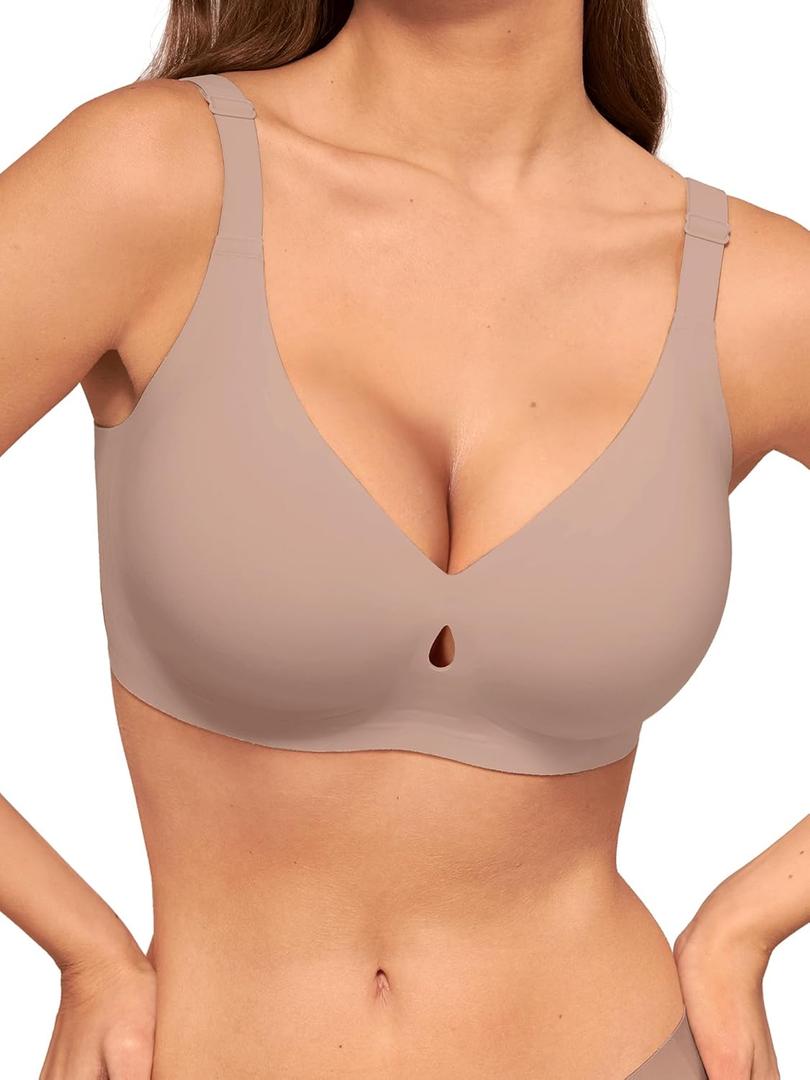 LUCKMEEY Bras for Women No Underwire Wireless Bras - Seamless Push Up Full Coverage Bralettes Comfortable Everyday Bra (Beige, M)