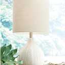 Signature Design by Ashley Rainermen Casual Ceramic Table Lamp, Transparent White Glaze Finish, Drum Hardback Fabric Shade, 11" W x 11" D x 21" H, Off White