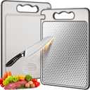 Double Sided 304 Stainless Steel & Wheat Straw Cutting Board, 14.4"*9.8" Non Toxic Chopping Board, Separately Handle Meat and Vegetables, Dishwasher Safe, Scratch Resistant Mesh Design (Gray)