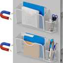 JANE EYRE Magnetic File Holder - 2pcs Hanging File Organizer Magazine Document Paper Holders with 2pcs Pen Holders for Classroom Cabinets Office,No Drilling(WHITE)