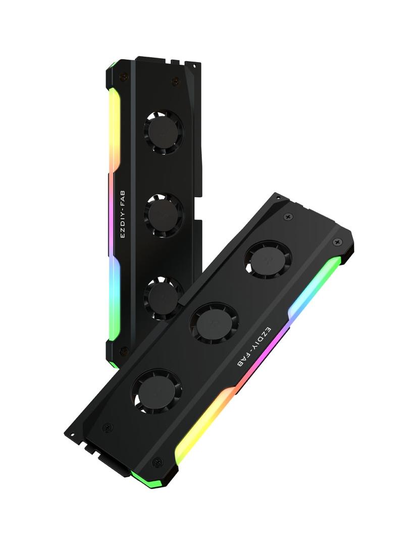 EZDIY-FAB RH02 ARGB RAM Cooler, Active Memory Cooling Module with Integrated Triple 20mm PWM Fans for DDR5 DDR4 Desktop RAM, Advanced Memory Cooling, 5V 3-Pin ARGB Lighting, 2 Pack - Black