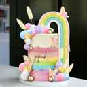 Rainbow Cake Topper Balls Cake Decorations Boho Cake Topper with Colorful Cloud Rainbow Butterflies for Wedding Birthday Supplies