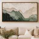 Large Framed Sage Green Wave Textured Living Room Canvas Wall Art, 48"L x 24"W