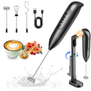 DynooperRechargeable Milk Frother Hanheld, Dual Coil Whisk Head Electric Coffee Frother, Portable Hand Frother Wand Drink Mixer for Matcha Lattes Cappuccino, Kitchen Gifts, Black
