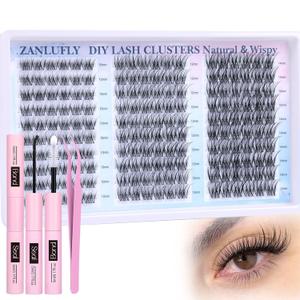 Wispy Lash Clusters Kit Natural Lash Extension Kit DIY Eyelash Extension Kit 10-14MM Individual Lashes Thin Band Eyelash Clusters with Lash Cluster Glue and Tweezers by zanlufly