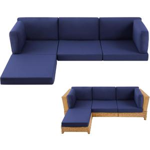 9-Piece Patio Furniture Cushions Set, Replacement Outdoor Cushions for 4-Seat Patio Sectional, Waterproof & Fade Resistant Deep Seat Cushion for Outdoor Sofa, Navy Blue, 9PCS