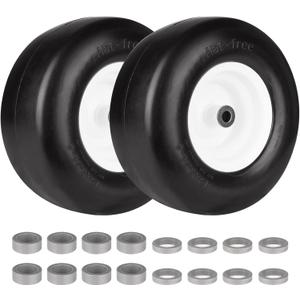 13x6.50-6 Heavy Duty Solid Tubeless Tire w/Steel Rim Fits Deck 38"- 68" Commercial Lawn Mower Garden Tractor- Hub Length 4"-7.1", Bore 3/4" Grease Oil Infused Bushing (Set of 2)